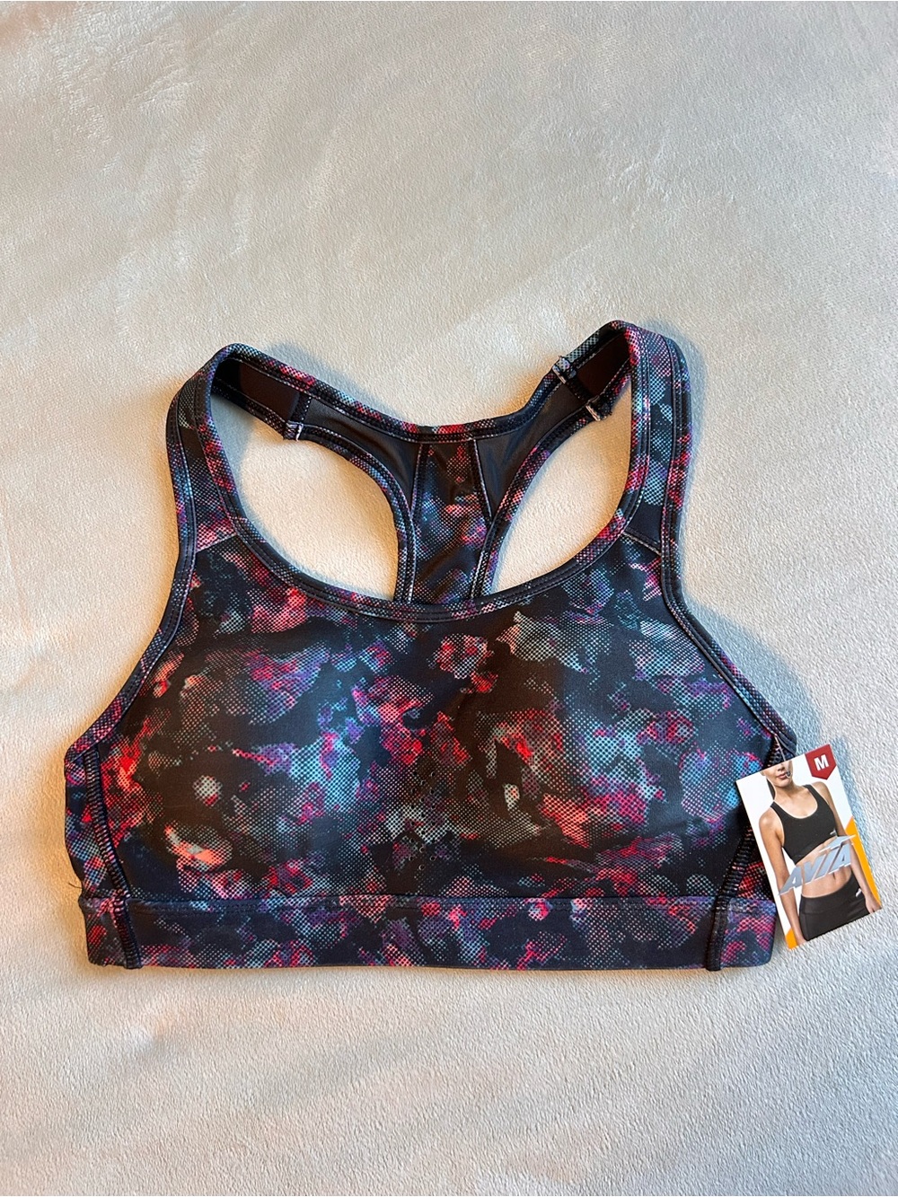 Avia Black Multicolor Floral Racerback Sports Bra